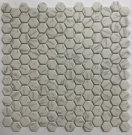 Glass RG 1″ Hexagon Carrara Matte