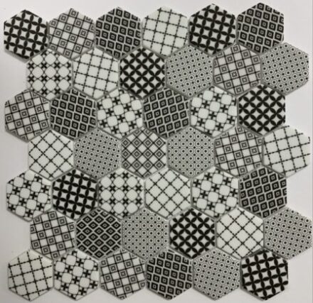 Glass RG 2″ Hexagon White Black Combo Matte