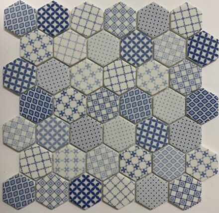Glass RG 2″ Hexagon White Blue Combo Matte