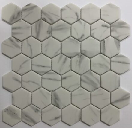 Glass RG 2″ Hexagon Carrara Matte