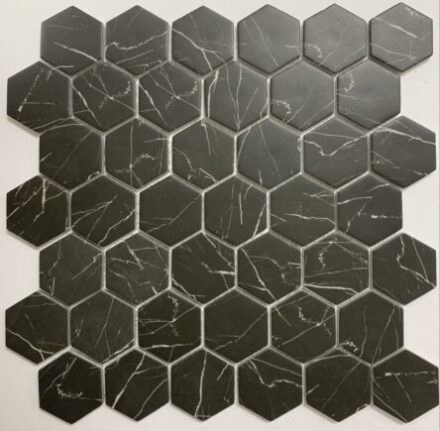 Glass RG 2″ Hexagon Nero Marquina Matte