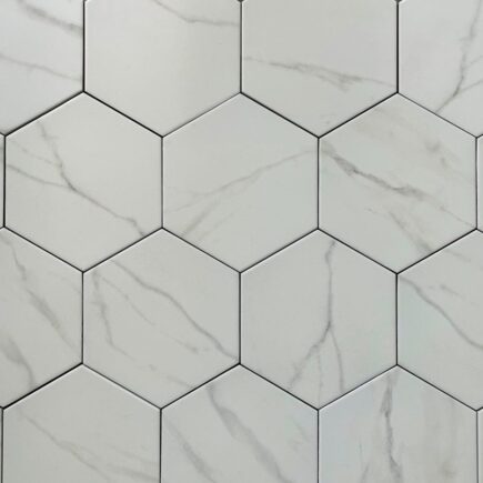 Porcelain BE Calacatta Hexagon 8″ White Matte