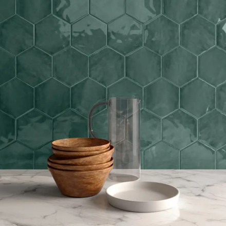 Ceramic AN Teramoda 6″ Hexagon Emerald Glossy